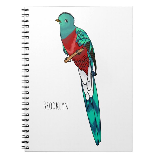 Resplendent quetzal bird cartoon illustration  notebook (Front)