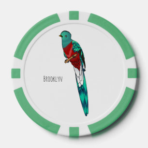 Resplendent quetzal bird cartoon illustration poker chips