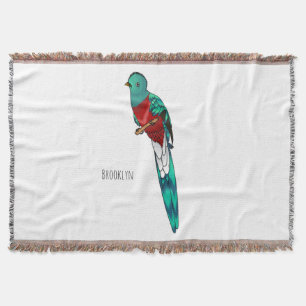 Resplendent quetzal bird cartoon illustration  throw blanket
