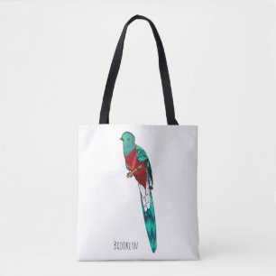 Resplendent quetzal bird cartoon illustration tote bag