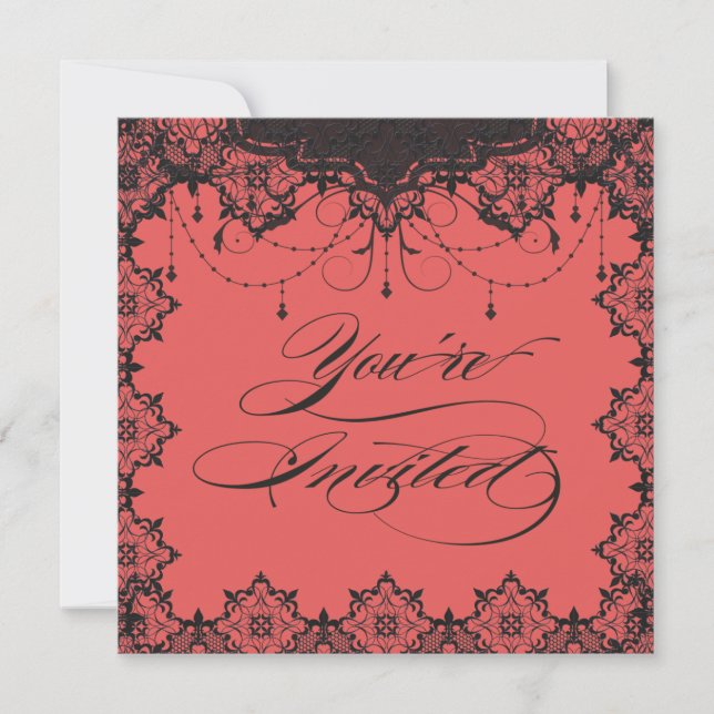 Resplendent Romance Lace Coral Invitation (Front)