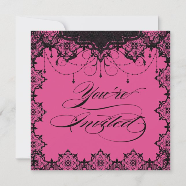 Resplendent Romance Lace Pink Invitation (Front)