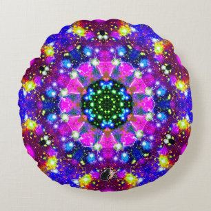 Resplendent Stellar Kaleid Round Pillow