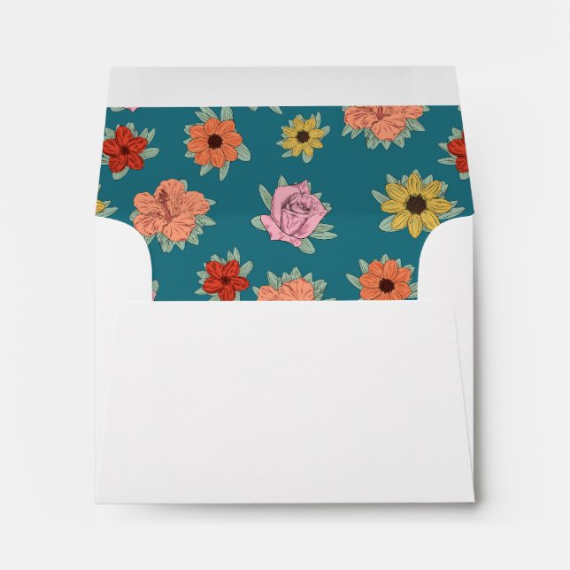 Response & Thank You Card Teal Floral Patterned Envelope (Back (Bottom))