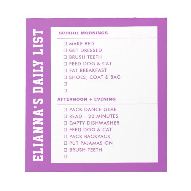 Responsibility Getting Ready AM PM Checklist Kid's Notepad (Front)