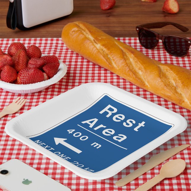 Rest Area 400m Left Road Sign Paper Plate (Creator Uploaded)