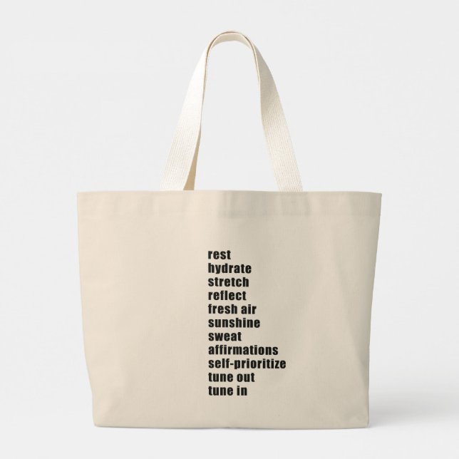 Rest Hydrate Stretch Reflect Sunshine Sweat Large Tote Bag (Back)