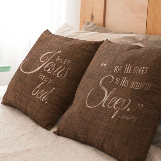 REST IN JESUS Faith Quote Two-Sided Brown  Cushion (Creator Uploaded)
