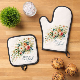 Rest in the Lord floral Oven Mitt & Pot Holder Set