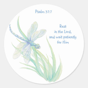 Rest in the Lord  Scripture Dragonfly Blue, Green Classic Round Sticker