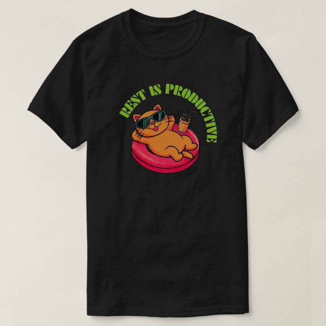Rest Is Productive Cat T-Shirt with Fun Self Care  (Design Front)