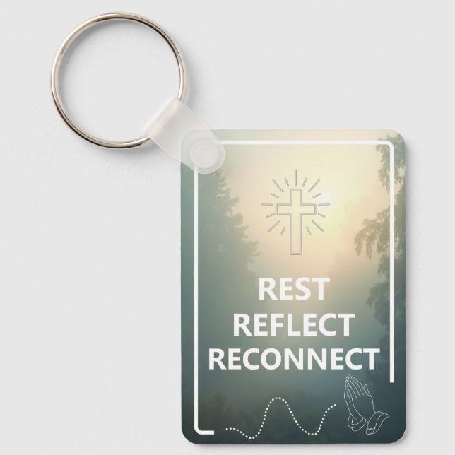 Rest • Reflect • Reconnect Keychain — Faith & Clar (Front)