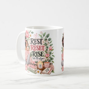 Rest Reset Rise Self Care Floral Mug
