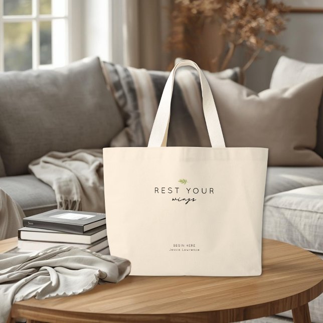 Rest Your Wings Personalised Cancer Support Gift Large Tote Bag (Cancer Care Hospital Tote Bag)
