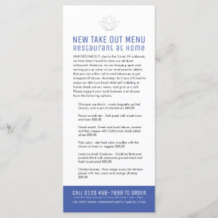 Restaurant at home new temp take out menu blue