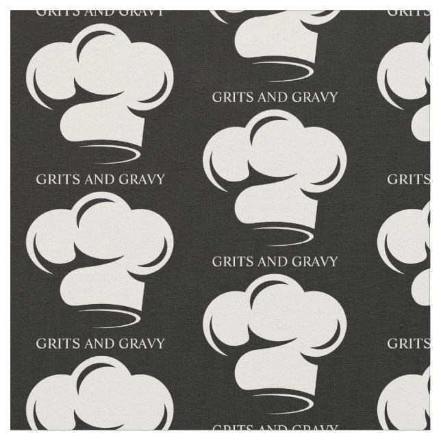 Restaurant Black White Chef Hat Pattern Name Fabric (Close Up)