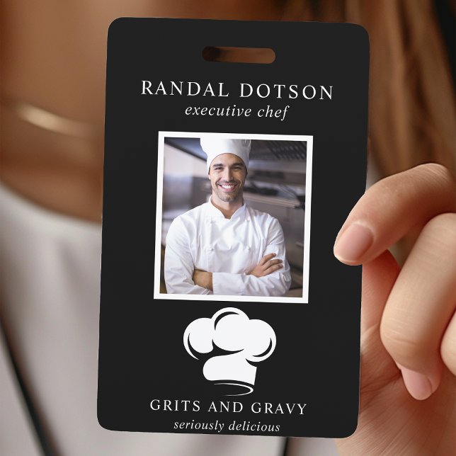 Restaurant Black White Chef Hat Photo ID ID Badge (Creator Uploaded)