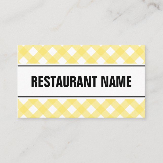Restaurant business card template | yellow plaid (Front)
