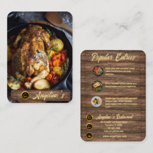 restaurant business card with entrees