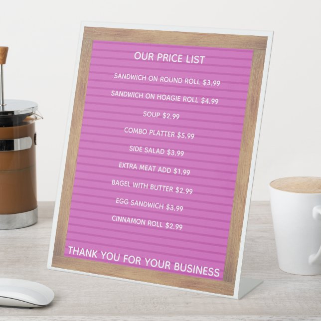Restaurant Cafe Coffee Shop Store Price List Pedes Pedestal Sign (In SItu)