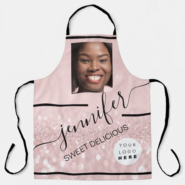 Restaurant Cakes Street Food Photo Logo Glitter Apron (Front)