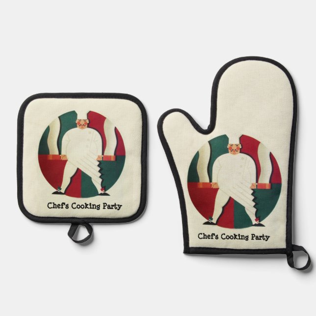 RESTAURANT CHEF'S COOKING PARTY Culinary Oven Mitt & Pot Holder Set (Front)