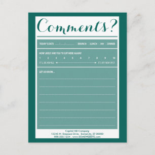 restaurant comment card with logo