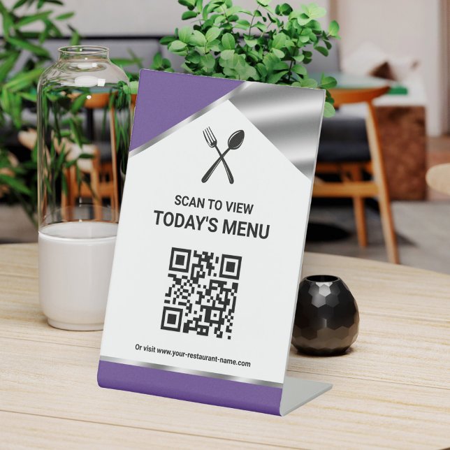 Restaurant Contactless QR Code Purple Menu Pedestal Sign (Creator Uploaded)