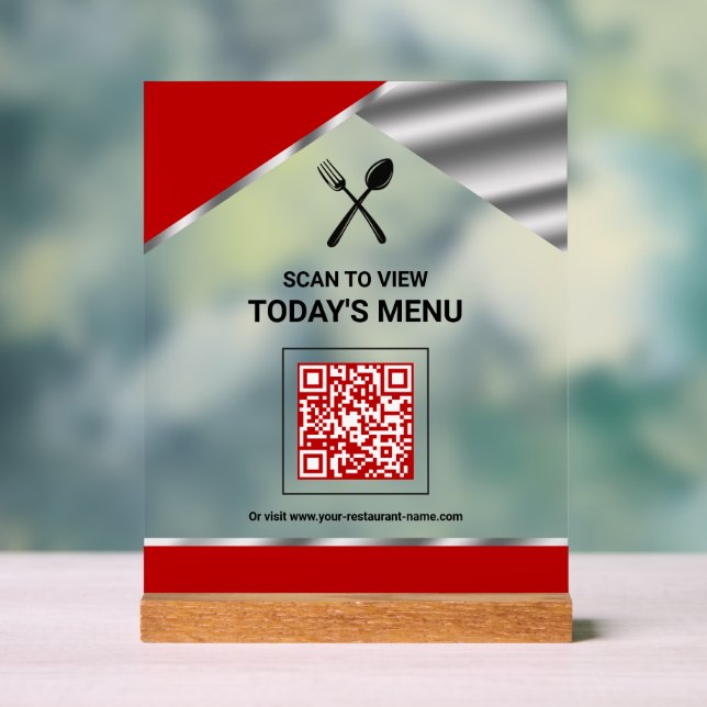 Restaurant Contactless QR Code Red Menu Acrylic Sign (Neutral)