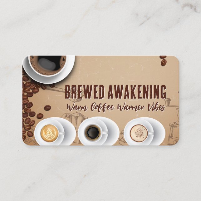 Restaurant | Cups of Brewed Coffee Business Card (Front)