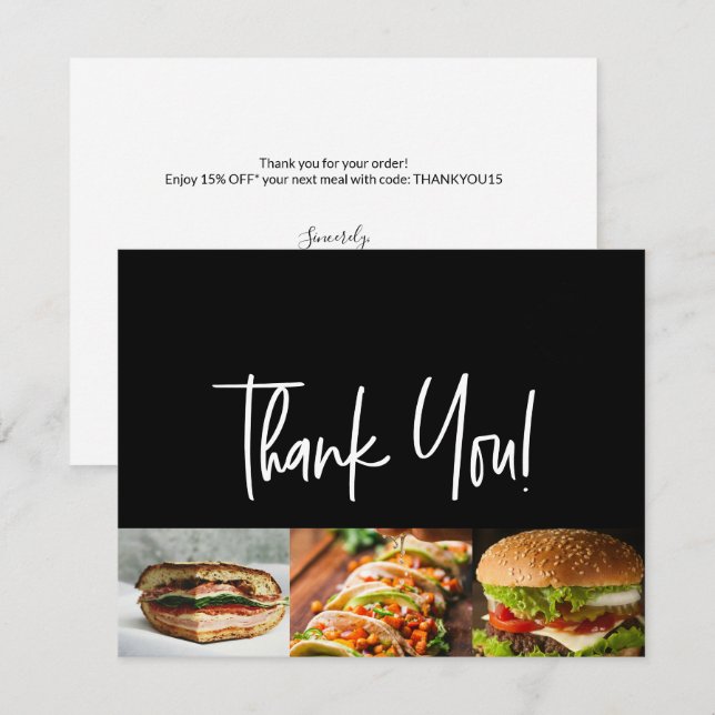 Restaurant Custom logo Photos Offer message Insert Thank You Card (Front/Back)