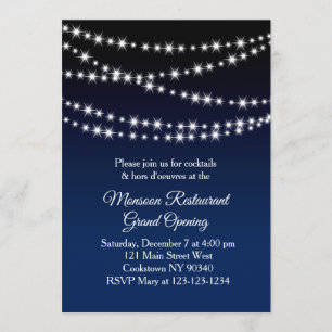 Restaurant Grand Opening Twinkle Lights dark blue Invitation