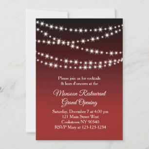 Restaurant Grand Opening Twinkle Lights dark red Invitation