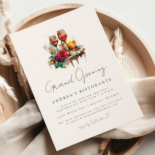Restaurant Grand Opening Watercolor Wine Glasses Invitation
