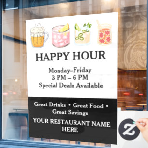 Restaurant Happy Hour Window Decal
