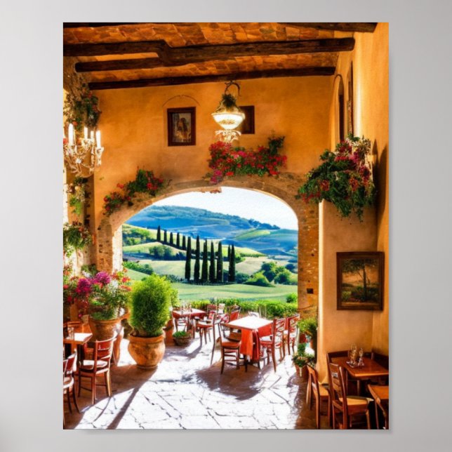 Restaurant in Tuscany Wall Art Poster (Front)