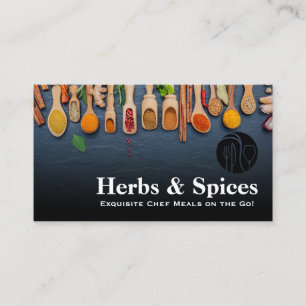 Restaurant Logo Herbs and Spices on Spoons Business Card