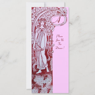 RESTAURANT MENU MONOGRAM Pink Brown Dinner,Brunch Invitation