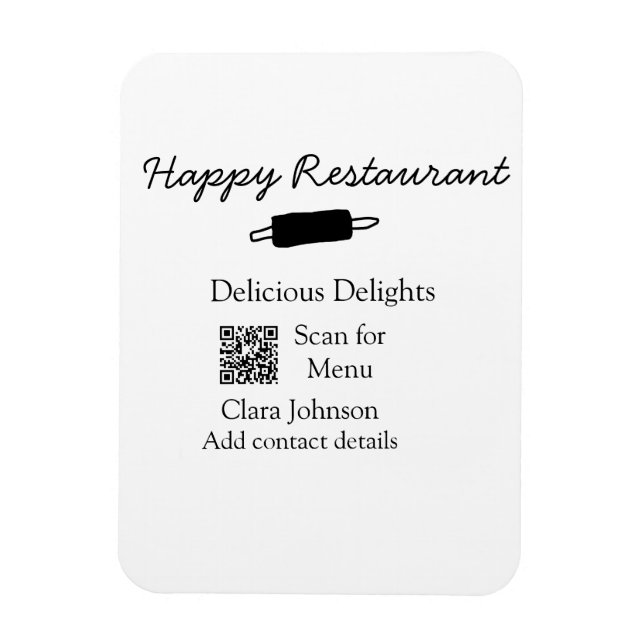 Restaurant name scan QR menu add contact details n Magnet (Vertical)