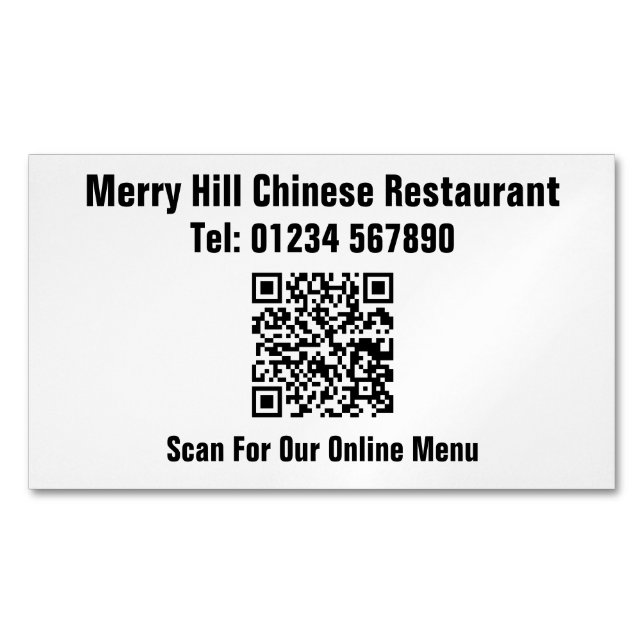 Restaurant Online Menu QR Code Magnetic Business Card (Front)