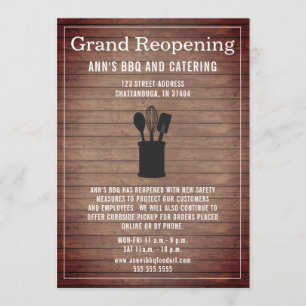 Restaurant Reopening Rustic Wood Crock Invitation