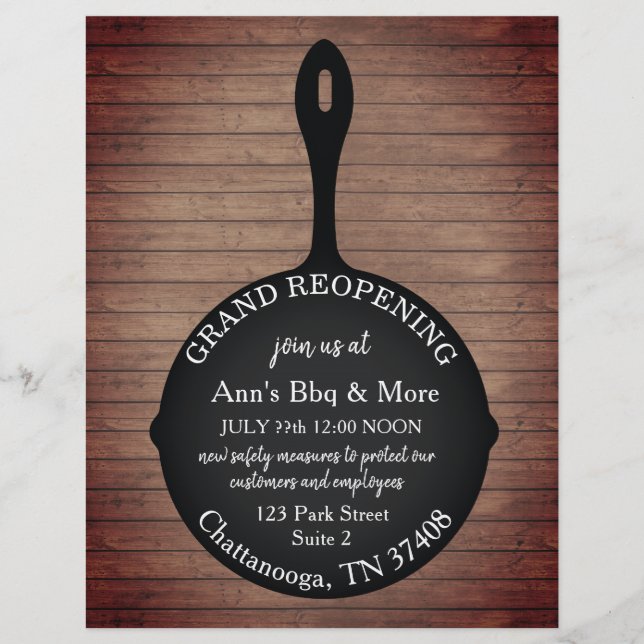 Restaurant Reopening Skillet Wood Flyer (Front)