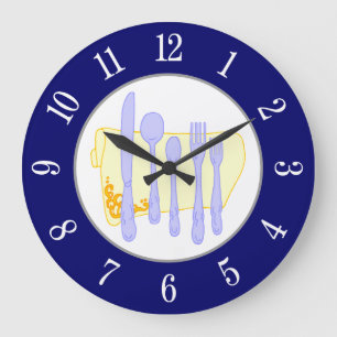 Restaurant Silverware on Blue White Numbers Clock