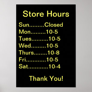Restaurant Supplies, Business Hours sign, generic Poster