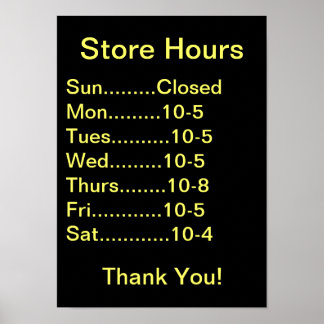 Restaurant Supplies, Business Hours sign, generic Poster