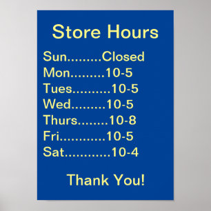 Restaurant Supplies, Business Hours sign, generic Poster