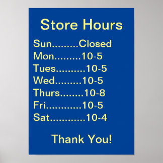 Restaurant Supplies, Business Hours sign, generic Poster