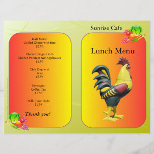 Restaurant Supplies Lunch Menu Sunrise Rooster