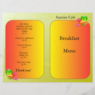 Restaurant Supplies, sample menu, Sunnyside