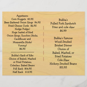 Restaurant Supply  BBQ Menu